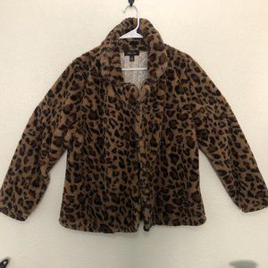 Melissa Paige Teddy Jacket Coat Leopard Cheetah Print Soft Faux Fur Size Large